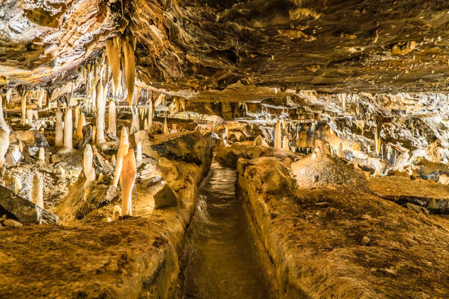 View of the stalactites and stalagmites inside the Ohio Caverns