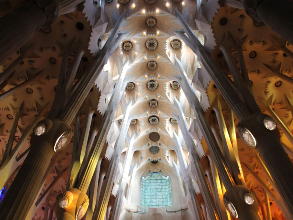 Intricate ceiling design of Sagrada Familia