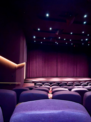 View of the stage and the empty seats inside The Cinema in the Power Station