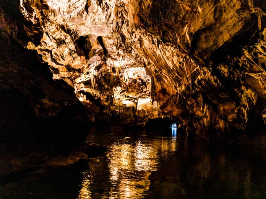 View inside the cave with a dim light