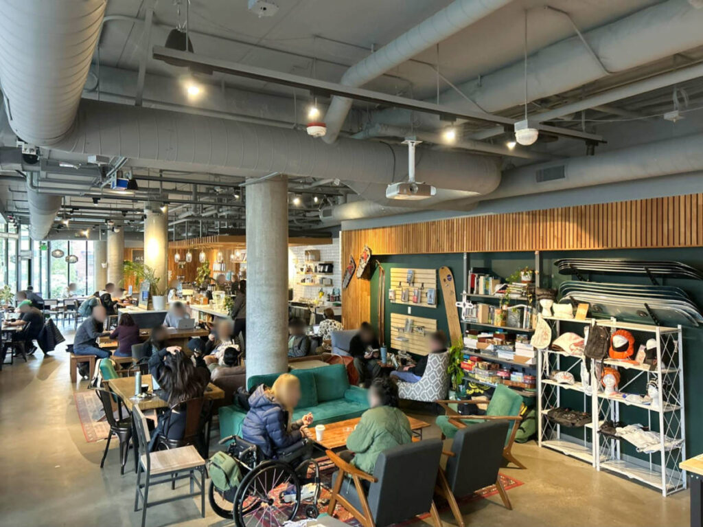View of the people inside the Basecamp Coffee Shop