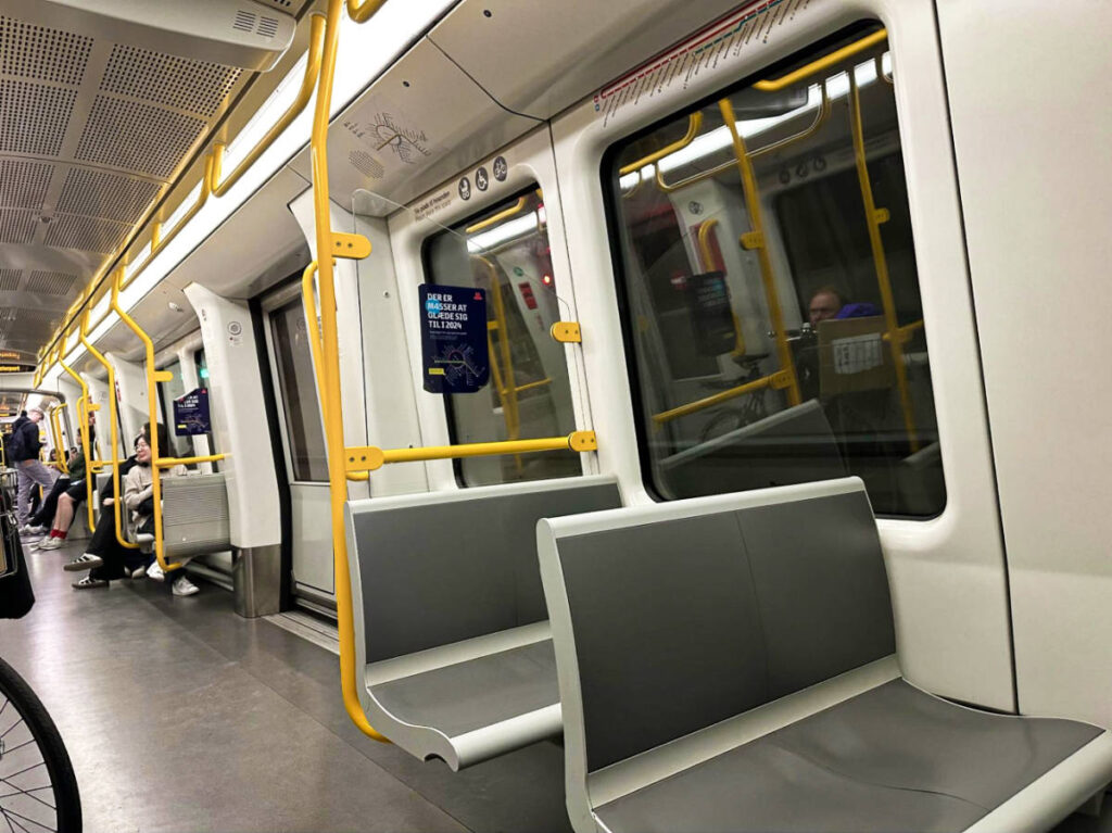 View of the empty seats inside the metro