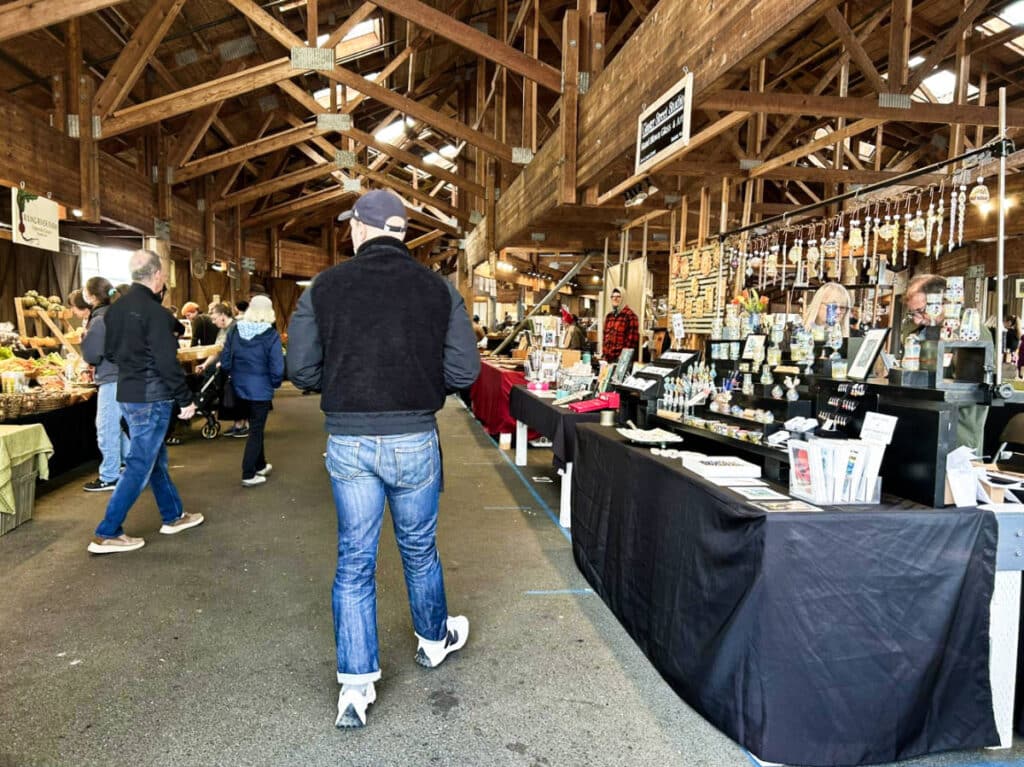 View of the people wandering around the Olympia Farmers Market