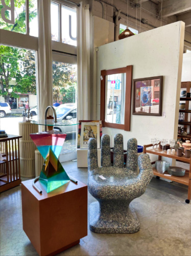 View of the unique chair and other displays inside Urbanite