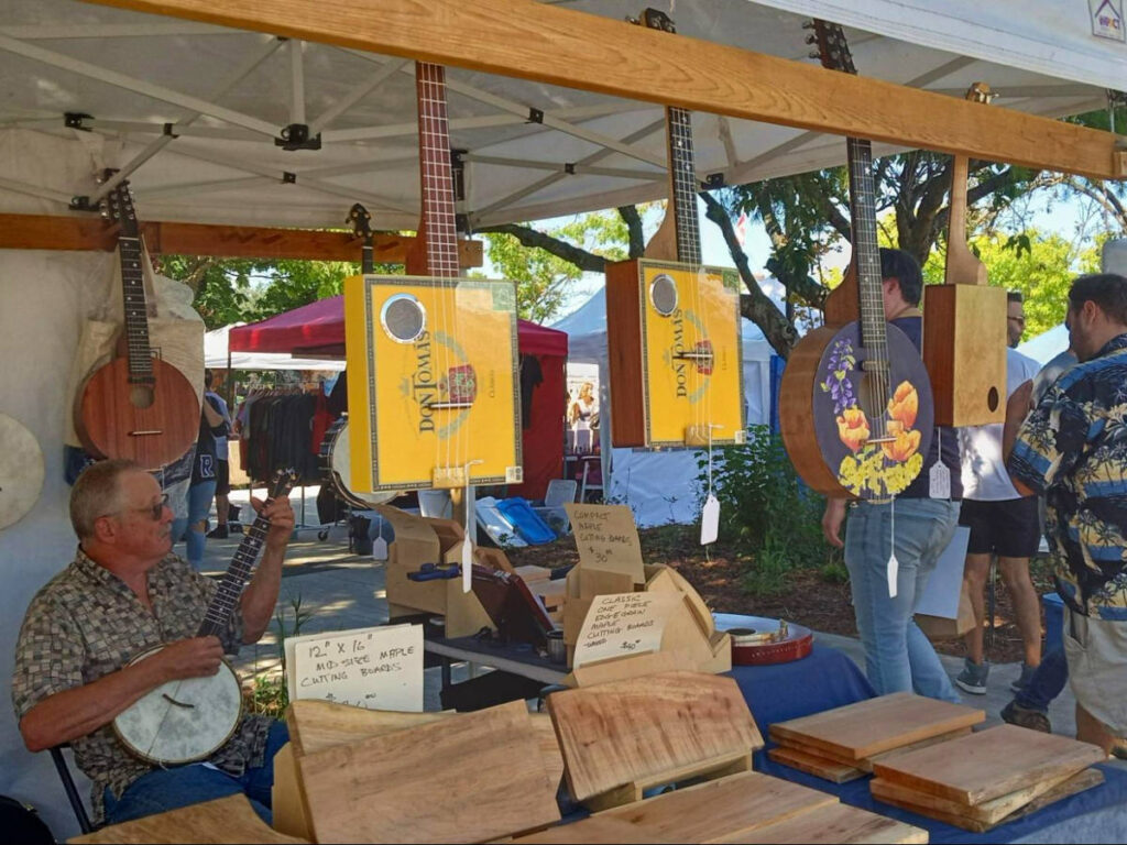 Instruments for sale on a shop at the Saturday Market in Salt Spring