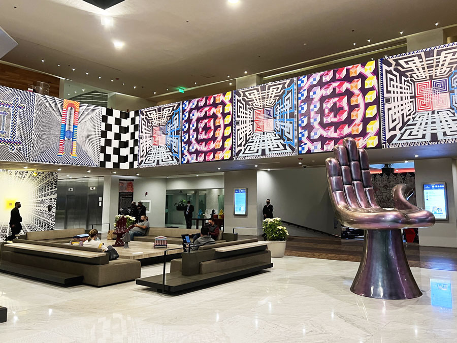 View of a big hand sculpture in Intercontinental Presidente