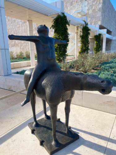 Man riding a horse statue at Getty Center
