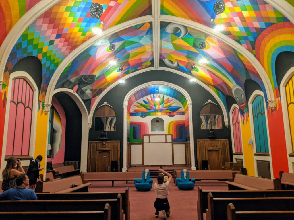 view of the colorful interior of International Church of Cannabis
