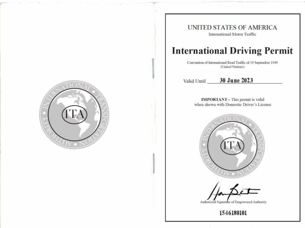 An example of an international driving permit from the United States