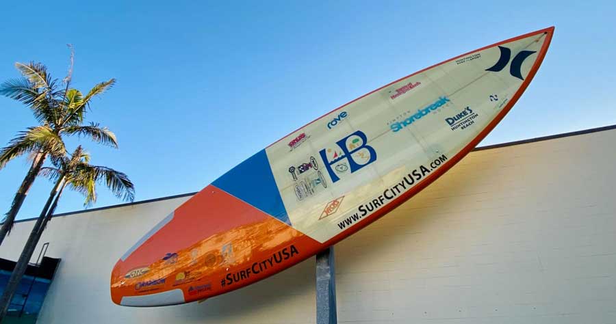 A surf board outside the International Surfing Museum