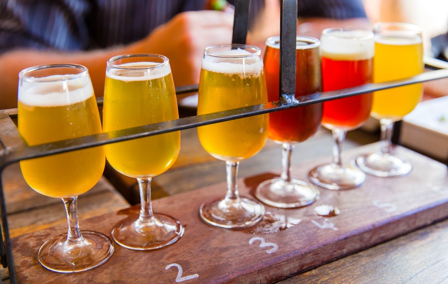 View of different beers reading for tasting