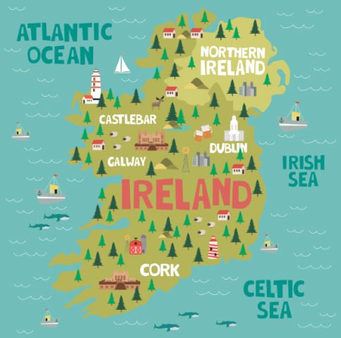 Graphic map showing Northern Ireland and the Republic of Ireland