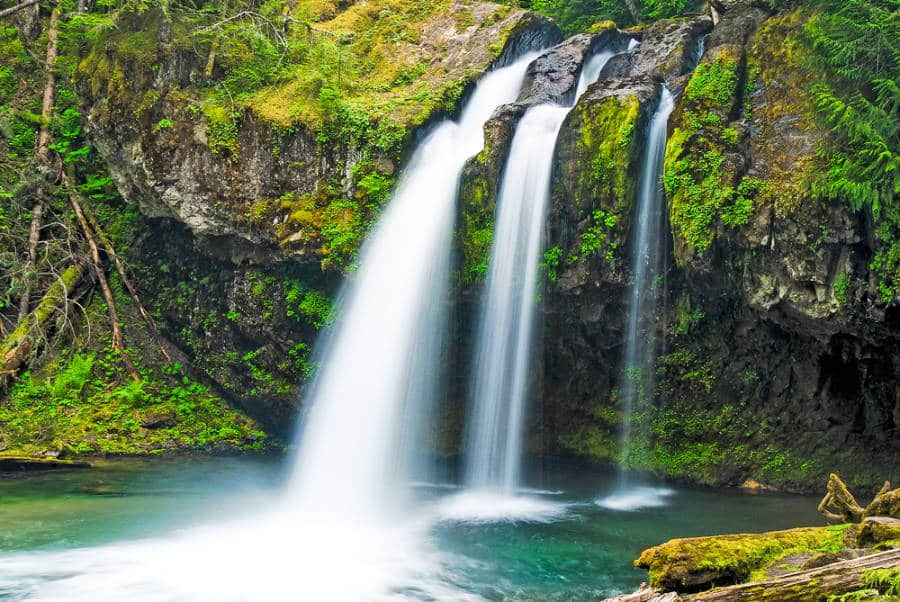 Scenic view of the gushing waters of Iron Creek Falls