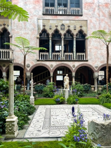 View of the beautiful Venetian-style courtyard in the Isabella Gardner Museum