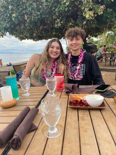 Isabelle Pavese with her partner in Maui, Hawaii