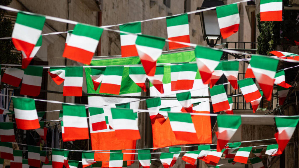 Flags of Italy on the Italian Village in Columbus