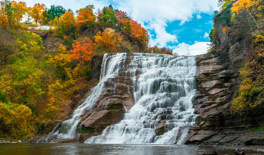 Scenic view from the Ithaca Falls during autumn season