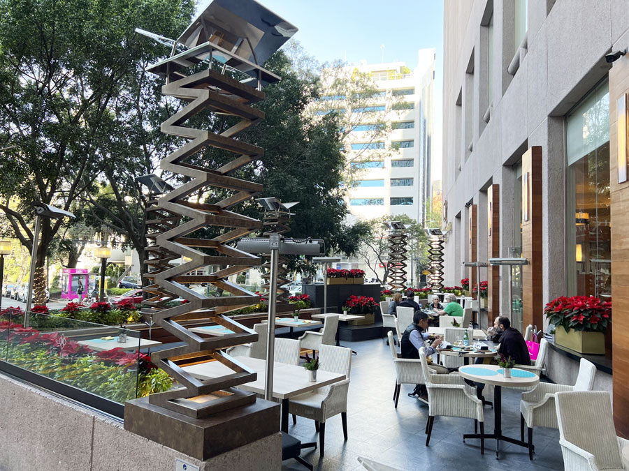 View of the outdoor dining area in JW Marriot