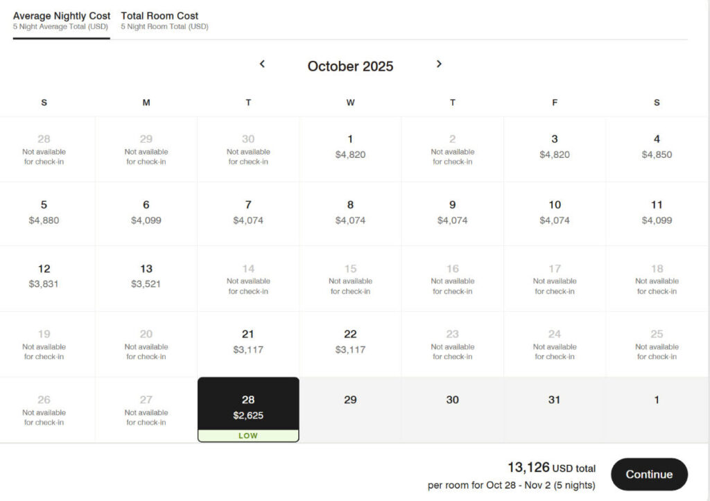 The cost per night in JW Marriott Masai Mara from the website