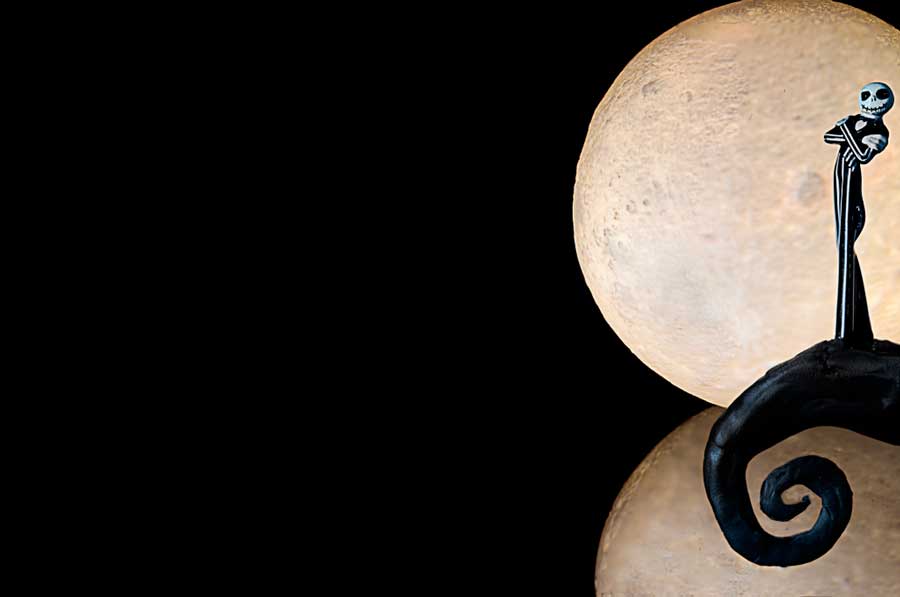 Jack Skellington in front of a full moon