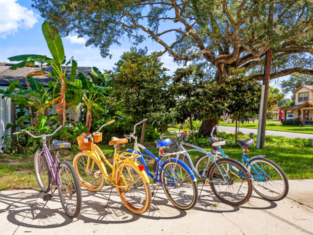 View of the colorful bikes parked outside the Jacksonville Beach