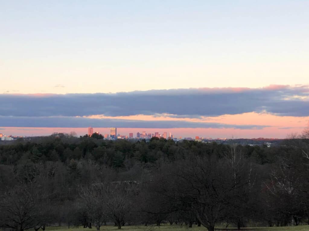 Overlooking view of Boston during sunset from the Peter’s Hill