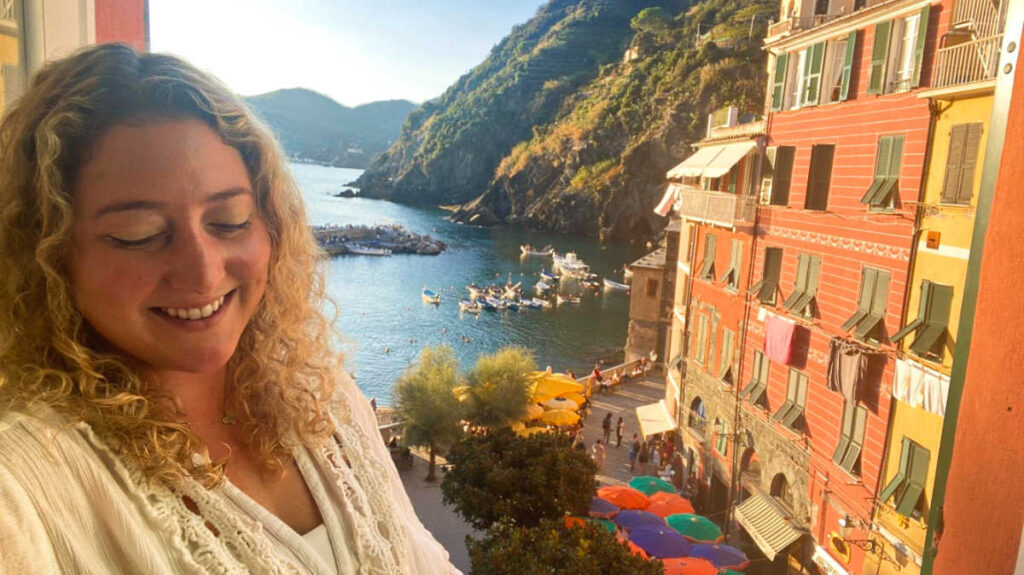 The author Jess Levy, enjoying the overlooking view of Cinque Terre