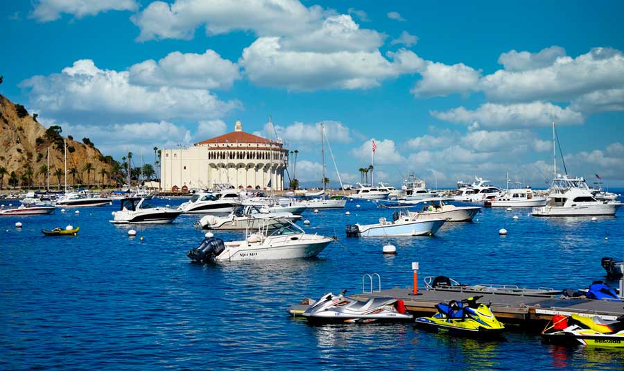 View of boats and jet ski rentals on Catalina Island water