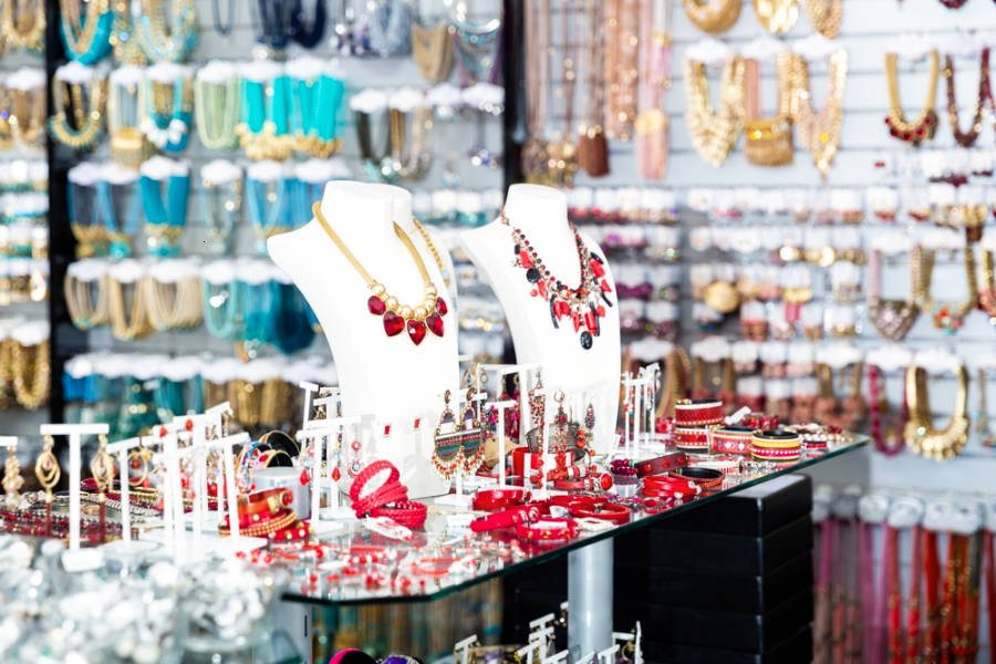 View of the displayed variety of jewelry