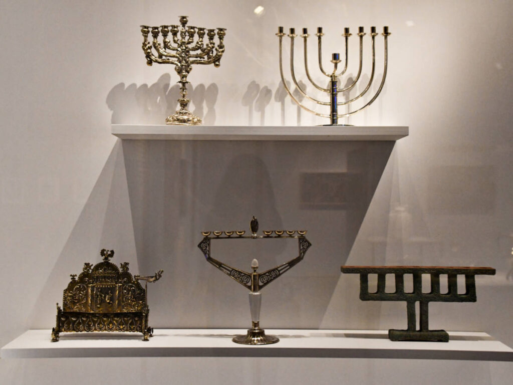 View of the display of menorahs in a Jewish Museum