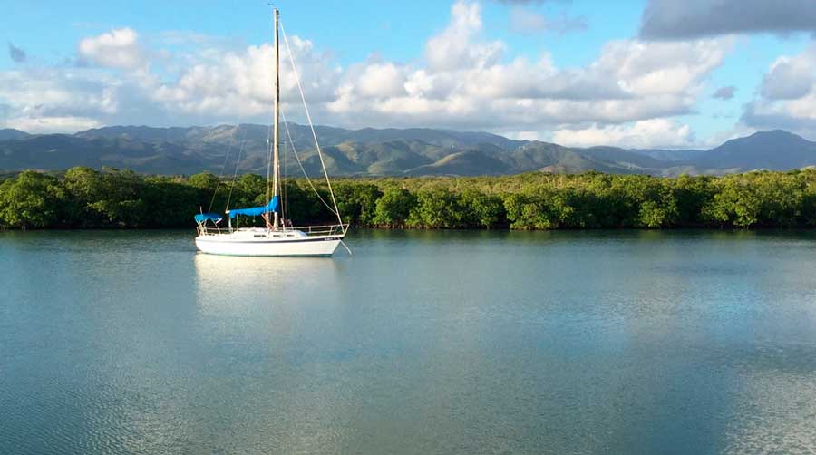 View of a boat on Jobos Bay Reserve