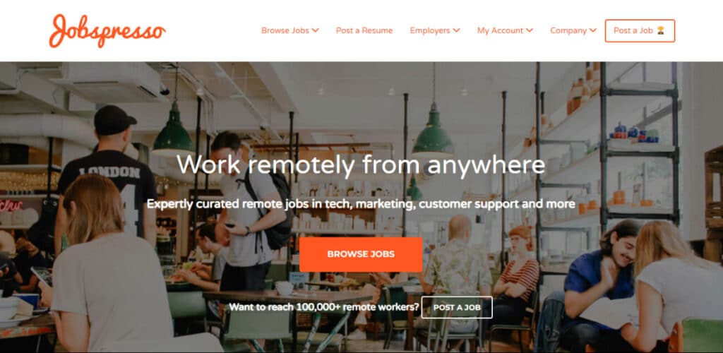 View of the homepage of Jobspresso 