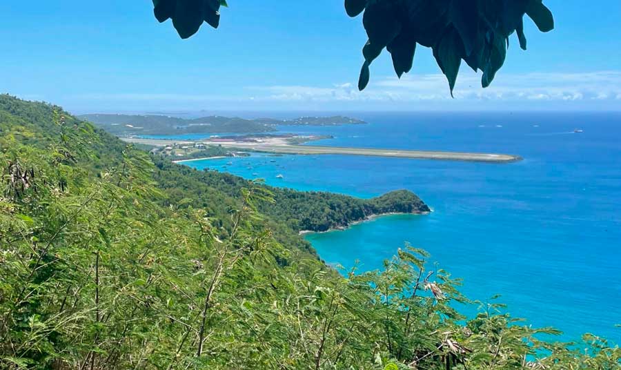 Overlooking view of the blue water in John Brewers Bay