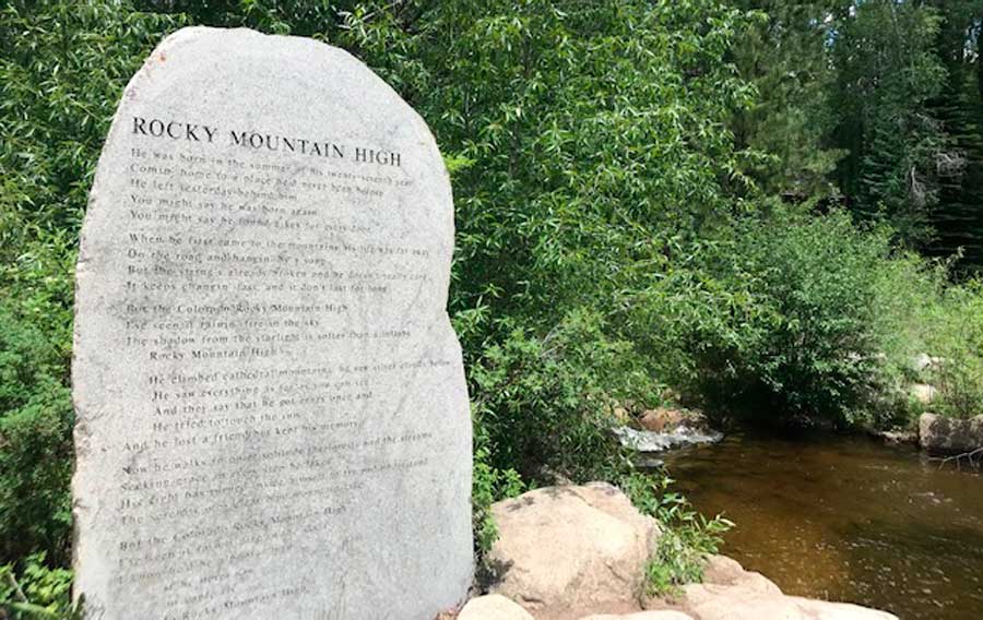 The Rocky Mountain High lyrics engraved on a stone in John Denver Sanctuary