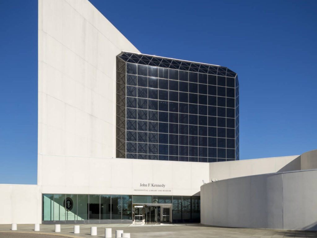 View of the unique exterior of the John F. Kennedy Presidential Library