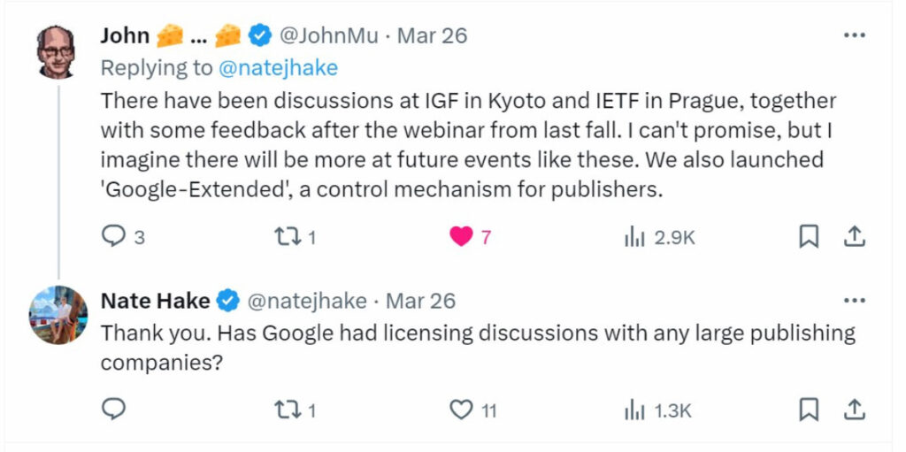 A reply from Google representative John Mueller