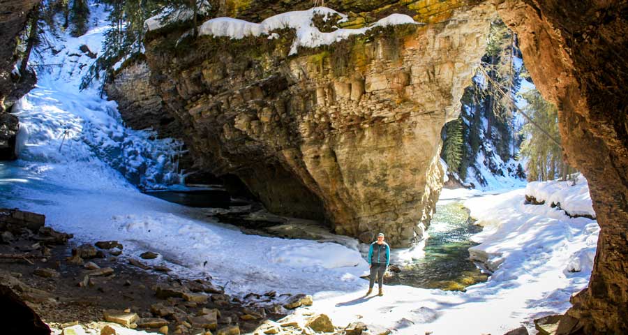 The author's brother during a hike in Johnston Canyon
