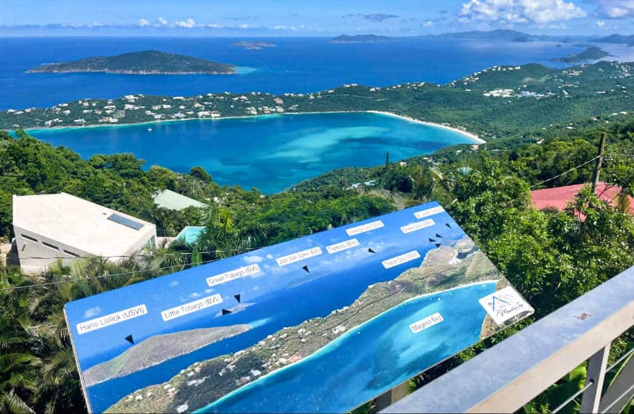 Overlooking view of the British Virgin Islands of Jost Van Dyke and Tortola from the Mountain Top of St. Thomas