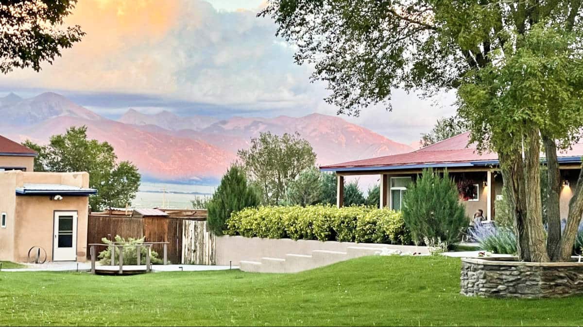 Scenic views from the Joyful Journey Hot Springs Outdoor at sunset