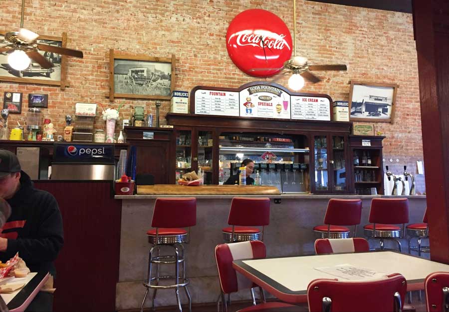 View from the inside of an old-fashion Julian Diner