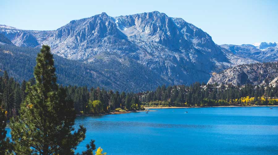 Scenic view of the blue water in June Lake