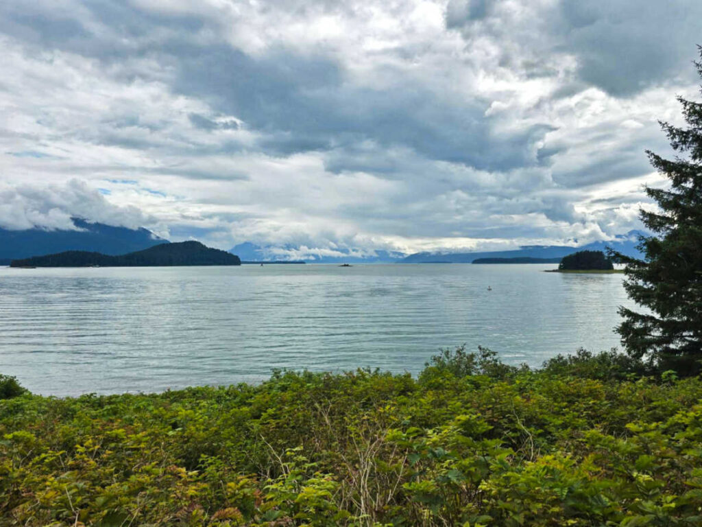 Overlooking view of the calm water from the campground