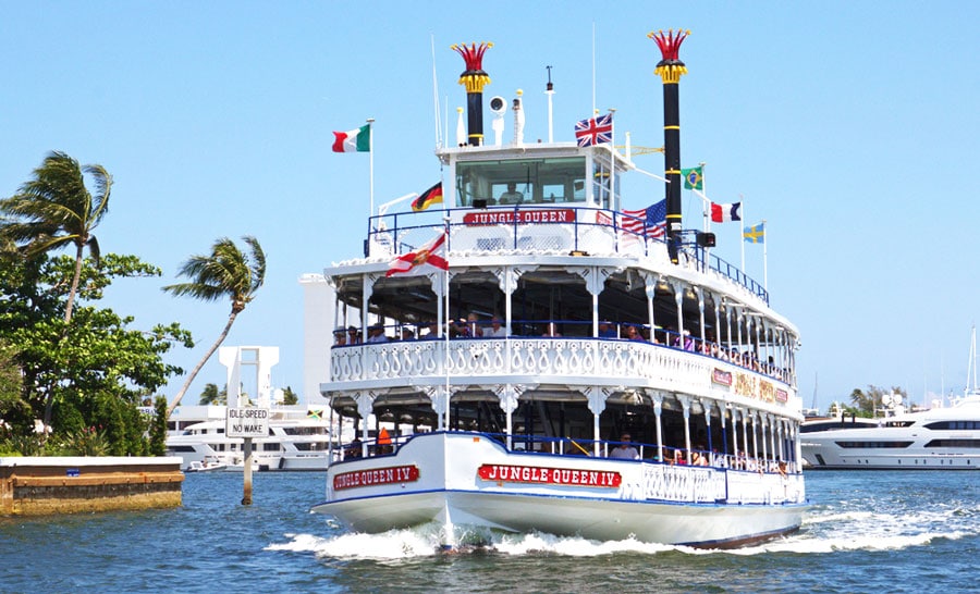 The Jungle Queen Riverboat sailing on the water of Fort Lauderdale