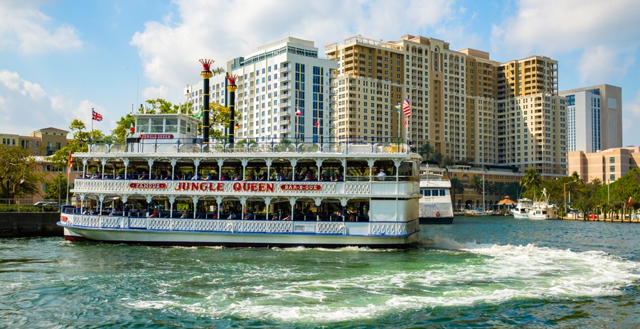 View of the famous jungle queen riverboat