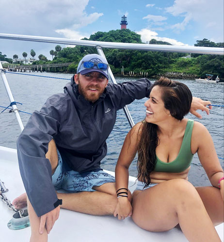 View of the author and her wife on a boat