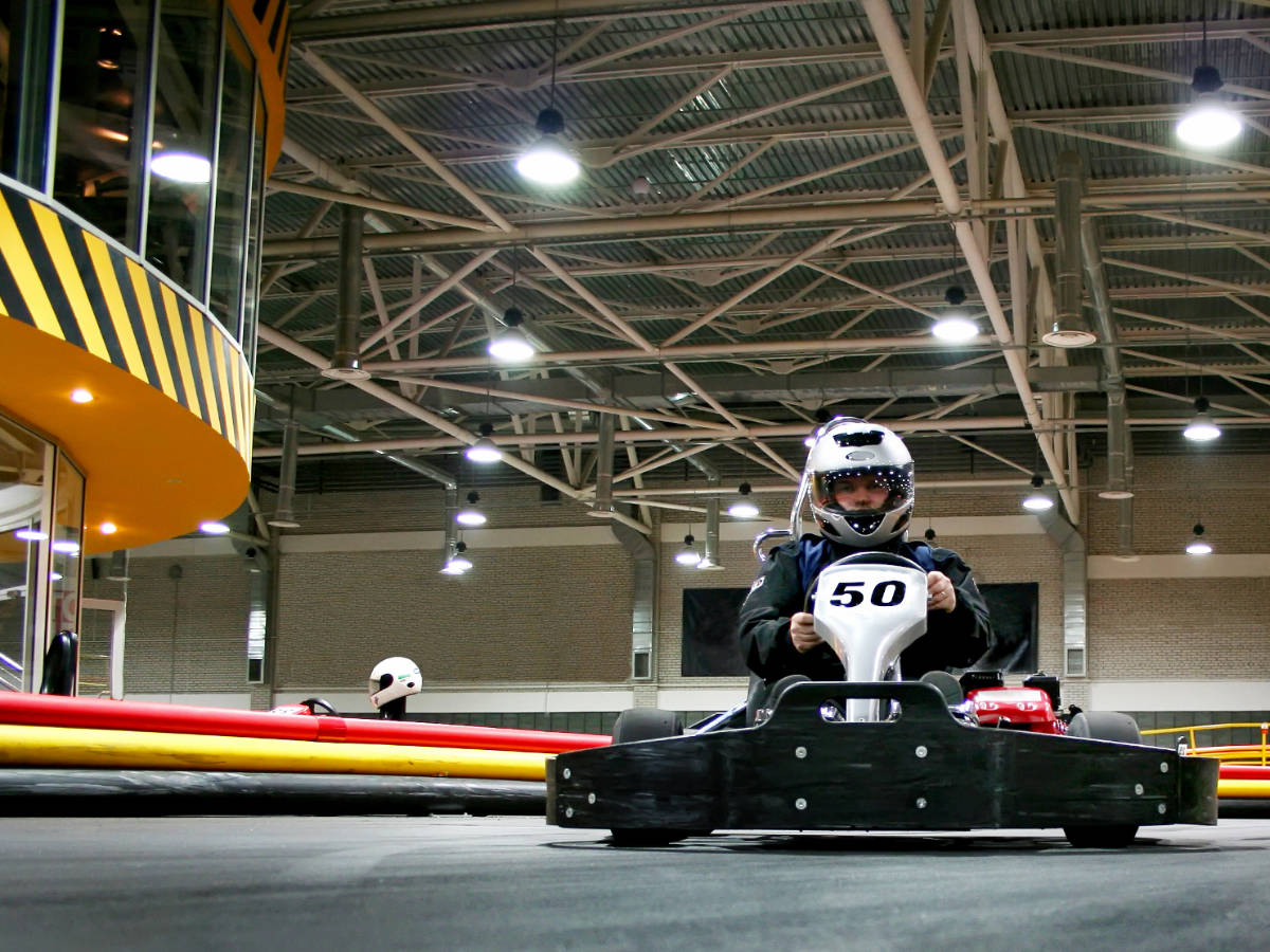 A man enjoying his day on a track in K-1 Speed Go Karting