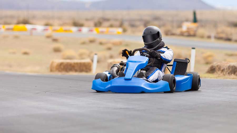 A kart racer on a track in K1 Speed Go Karting