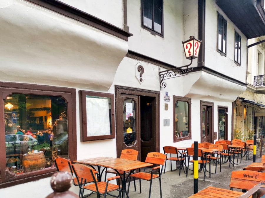 View of tables at Kafana Znak Pitanja