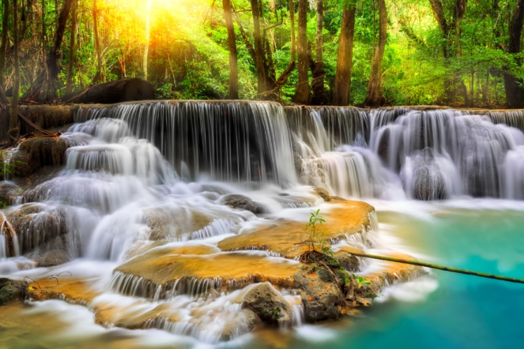 The Erawan waterfall in Kanchanaburi