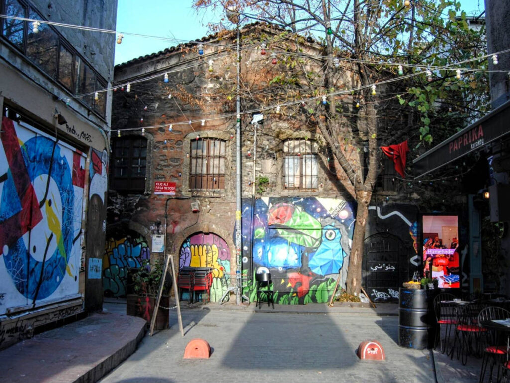 Graffiti-covered building in Karaköy back street